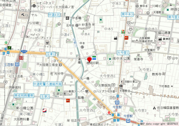 大阪市東成区大今里西、中古一戸建ての地図画像です