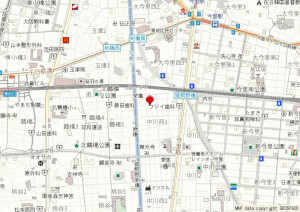 大阪市生野区中川西、中古一戸建ての地図画像です
