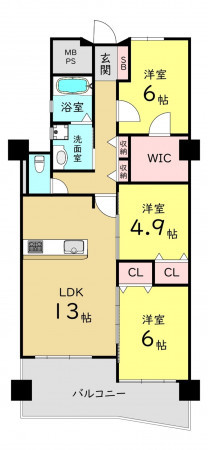大阪市城東区鴫野西、マンションの間取り画像です