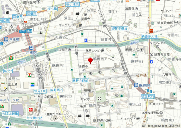 大阪市城東区鴫野西、マンションの地図画像です