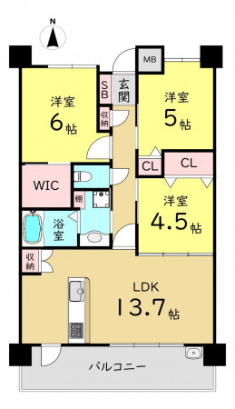 大阪市生野区巽東、マンションの間取り画像です