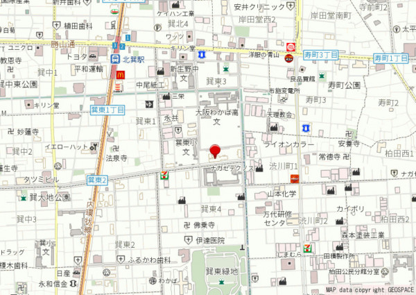 大阪市生野区巽東、マンションの地図画像です