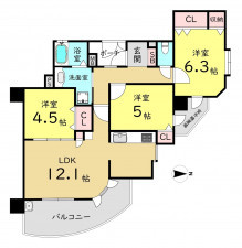 大阪市鶴見区鶴見、マンションの間取り画像です