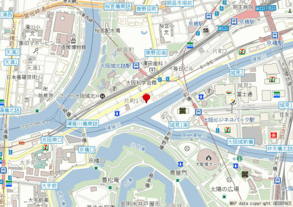 大阪市都島区片町、マンションの地図画像です