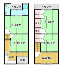 大阪市東成区大今里南、中古一戸建ての間取り画像です