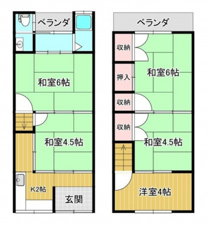 大阪市東成区大今里南、中古一戸建ての間取り画像です