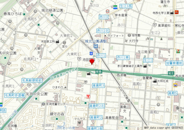 大阪市都島区大東町、マンションの地図画像です