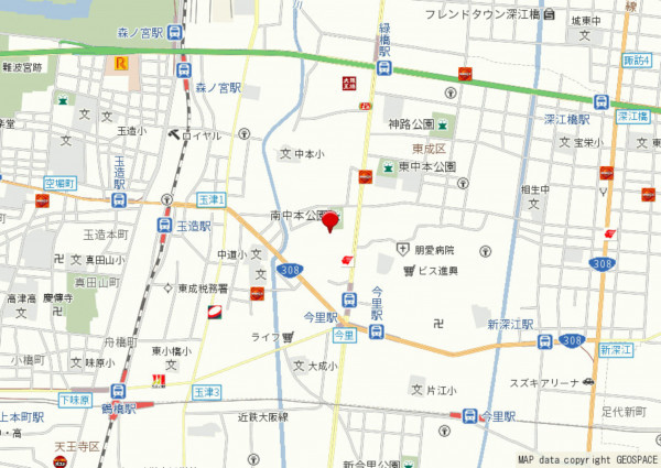 大阪市東成区大今里西、中古一戸建ての地図画像です