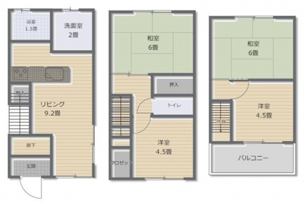 大阪市東成区大今里西、中古一戸建ての間取り画像です