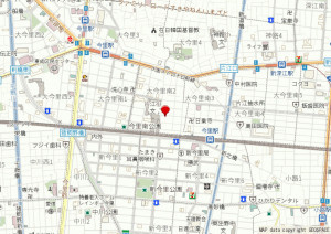 大阪市東成区大今里南、中古一戸建ての地図画像です