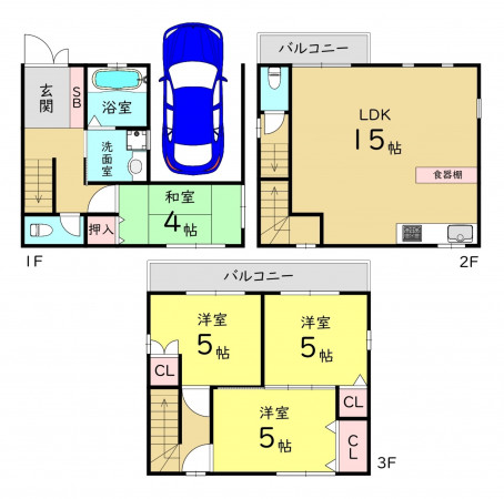 大阪市城東区東中浜、中古一戸建ての間取り画像です