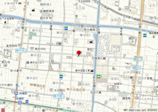 大阪市城東区東中浜、中古一戸建ての地図画像です