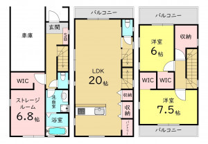 大阪市鶴見区緑、新築一戸建ての間取り画像です