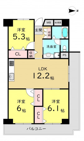 大阪市旭区高殿、マンションの間取り画像です