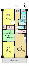 大阪市城東区関目、マンションの間取り画像です