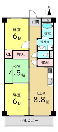 大阪市城東区関目、マンションの間取り画像です