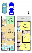 大阪市生野区田島、新築一戸建ての間取り画像です
