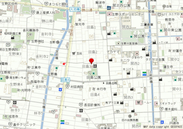 大阪市生野区田島、新築一戸建ての地図画像です