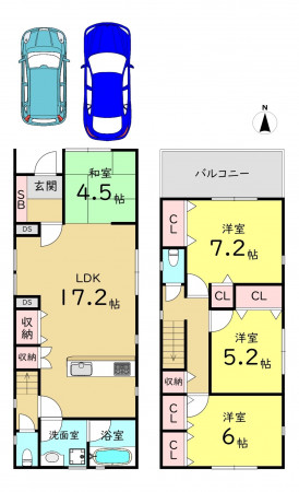 大阪市生野区田島、新築一戸建ての間取り画像です