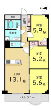 大阪市旭区新森、マンションの間取り画像です
