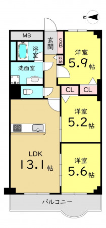 大阪市旭区新森、マンションの間取り画像です