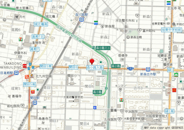 大阪市旭区新森、マンションの地図画像です
