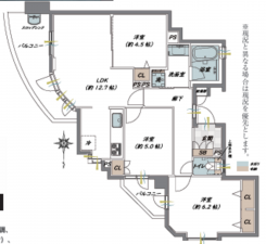 大阪市鶴見区鶴見、マンションの間取り画像です