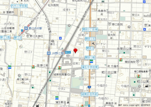 大阪市城東区成育、マンションの地図画像です