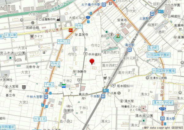 大阪市旭区今市、中古一戸建ての地図画像です