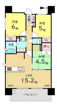 大阪市都島区都島中通、マンションの間取り画像です