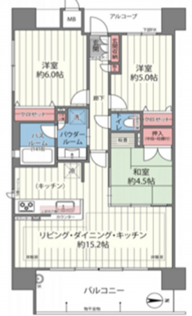 大阪市都島区都島中通、マンションの間取り画像です
