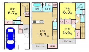 大阪市東成区大今里西、新築一戸建ての間取り画像です