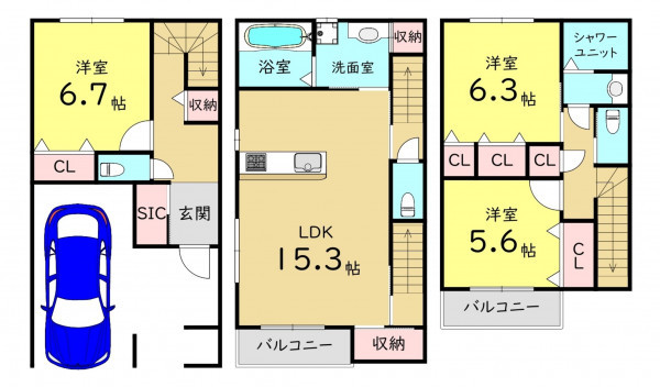 大阪市東成区大今里西、新築一戸建ての間取り画像です