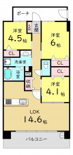 大阪市鶴見区緑、マンションの間取り画像です