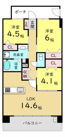 大阪市鶴見区緑、マンションの間取り画像です