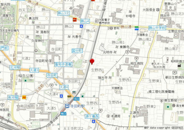 大阪市生野区生野西、中古一戸建ての地図画像です