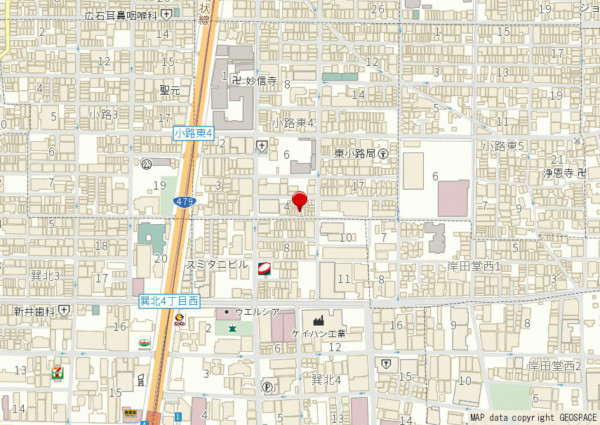大阪市生野区小路東、中古一戸建ての地図画像です