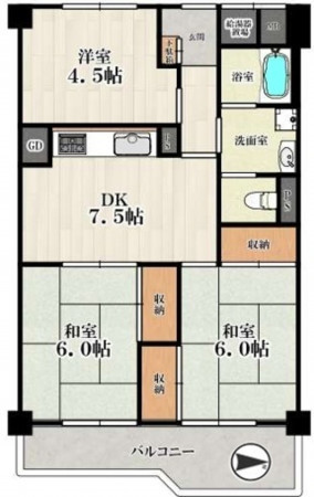 大阪市城東区今福西、マンションの間取り画像です