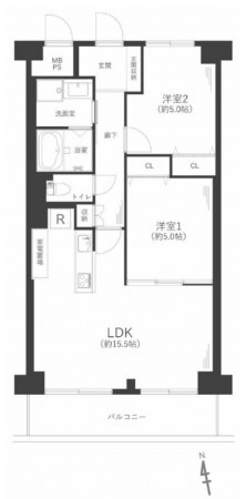 大阪市城東区鴫野西、マンションの間取り画像です