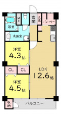 大阪市旭区新森、マンションの間取り画像です