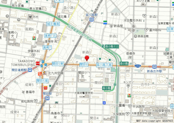 大阪市旭区新森、マンションの地図画像です