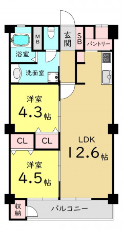 大阪市旭区新森、マンションの間取り画像です