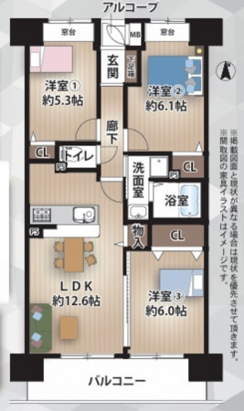 大阪市旭区高殿、マンションの間取り画像です