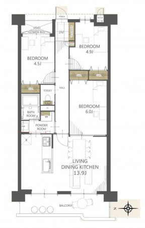 大阪市鶴見区今津南、マンションの間取り画像です