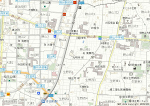 大阪市生野区勝山南、中古一戸建ての地図画像です