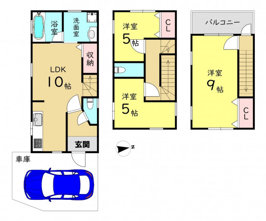 大阪市生野区勝山南、中古一戸建ての間取り画像です