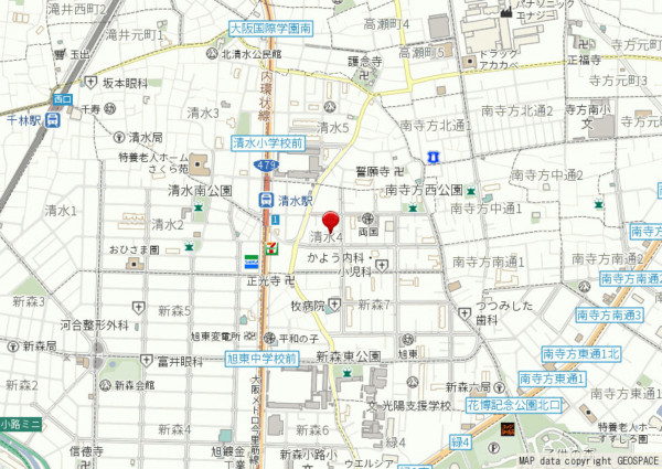 大阪市旭区清水、中古一戸建ての地図画像です