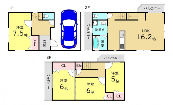 大阪市鶴見区茨田大宮、中古一戸建ての間取り画像です