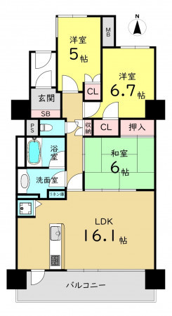 大阪市城東区新喜多東、マンションの間取り画像です