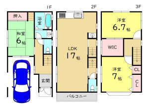 大阪市鶴見区放出東、中古一戸建ての間取り画像です